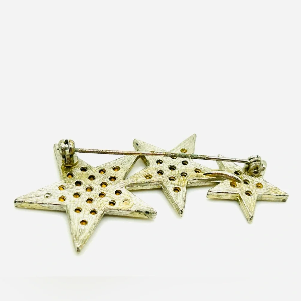 Vintage Art Deco Celestial Mystical Rhinestone Shooting Star Brooch Pin